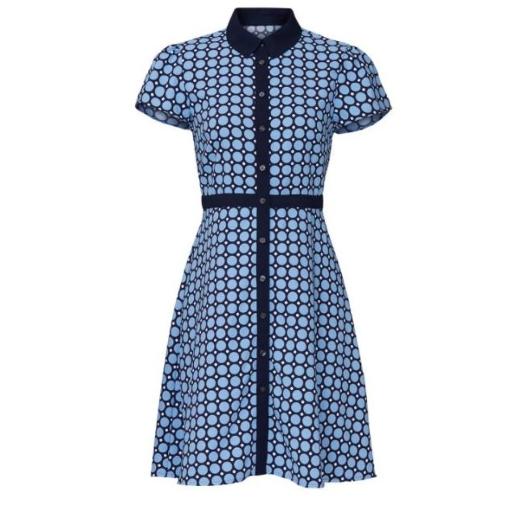 Draper James Size 12 Blue Mixed Dot Collared Shirt Dress